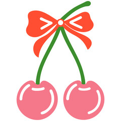 Cute cherry illustration with red bow, perfect for designs