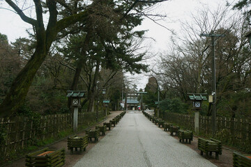 日本　高岡古城公園にある越中総社射水（いみず）神社の参道【越中鎮守一宮】富山県高岡市