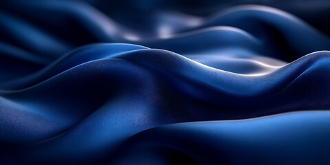 Fototapeta premium Blue silk fabric waves, dark background, abstract texture, design