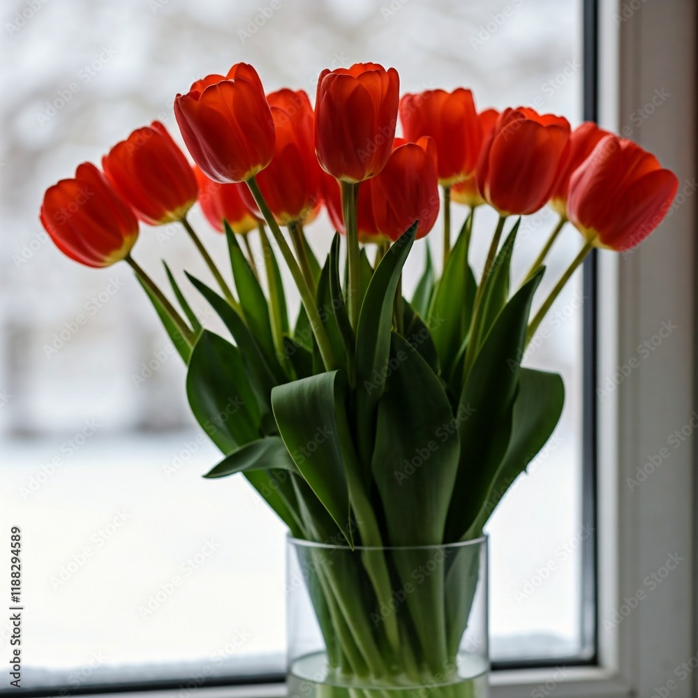 Wall mural red tulips in a vase