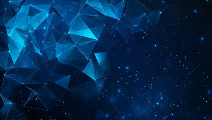 Abstract blue digital background with glowing dots and lines, technology network wallpaper for presentation or website design. Big data concept.