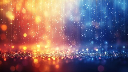 Obraz premium Glittering stage with orange & blue lights, falling sparkles background.