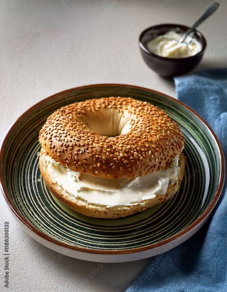 Wall mural Sesame bagels with cream cheese