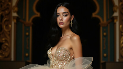 A beautiful woman dressed as a bride on a dark background