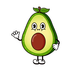Cute Avocado waving hand character. Isolated on white background