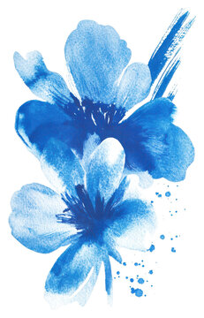Watercolor brush strokes of blue flowers