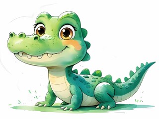 Fototapeta premium Cute green crocodile on white background. Perfect idea for drawing clipart, children's book, nursery decor, educational materials and birthday party. 