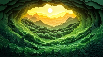 Naklejka premium Breathtaking Mountain Landscape with Sunset and Lush Forests