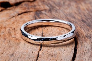 Silver Hammered Textured Ring on Wood