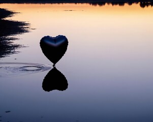 Fototapeta premium Heart-Shaped Balloon Reflecting on a Tranquil Lake at Sunset