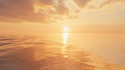 Tranquil Beach Sunset, golden hues reflect on calm waters, serene horizon invites relaxation and peace, perfect for a soothing atmosphere