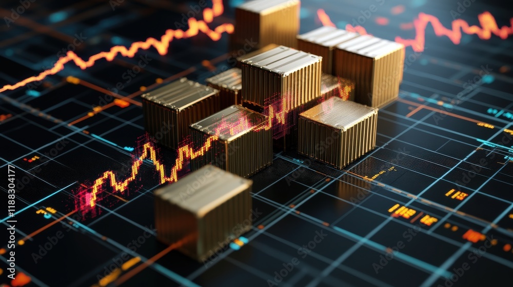 Aufkleber golden bar graph on digital financial data display representing economic growth trends and investmen