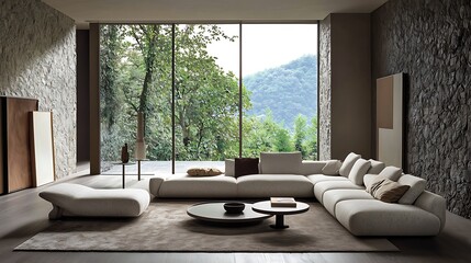 Fototapeta premium Minimalist luxury living room design with sleek furniture