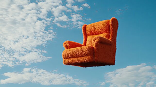 Floating Orange Chair in a Cloudy Sky - Surreal Design