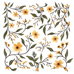 A vibrant floral pattern featuring yellow flowers and green leaves.