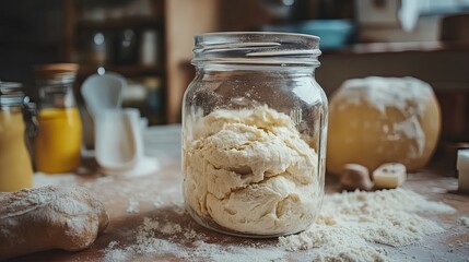 Fototapeta premium Homemade Dough in a Jar - Rustic Kitchen Baking