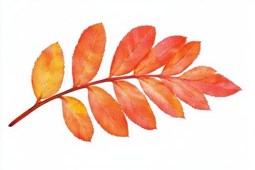 Orange red mountain ash leaf isolated