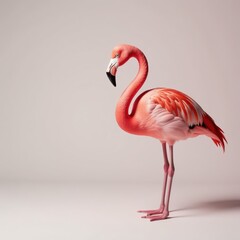 Obraz premium Single pink flamingo, minimalist studio setup, animal, design