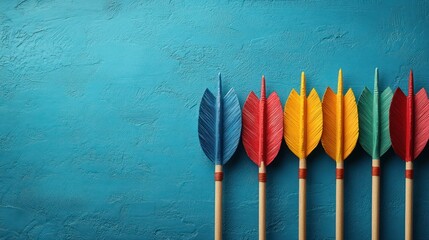 Colorful Arrows on Blue Background: Aiming for Success