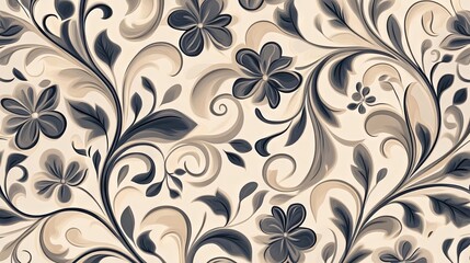 Elegant Floral Pattern Design in Cream and Dark Blue