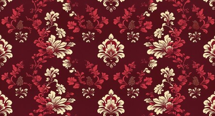Classic damask motifs in deep red tones for an elegant and vintage look in red pattern background