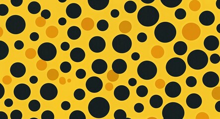 Modern polka dots in a playful arrangement with bold yellow and black colors in yellow pattern background