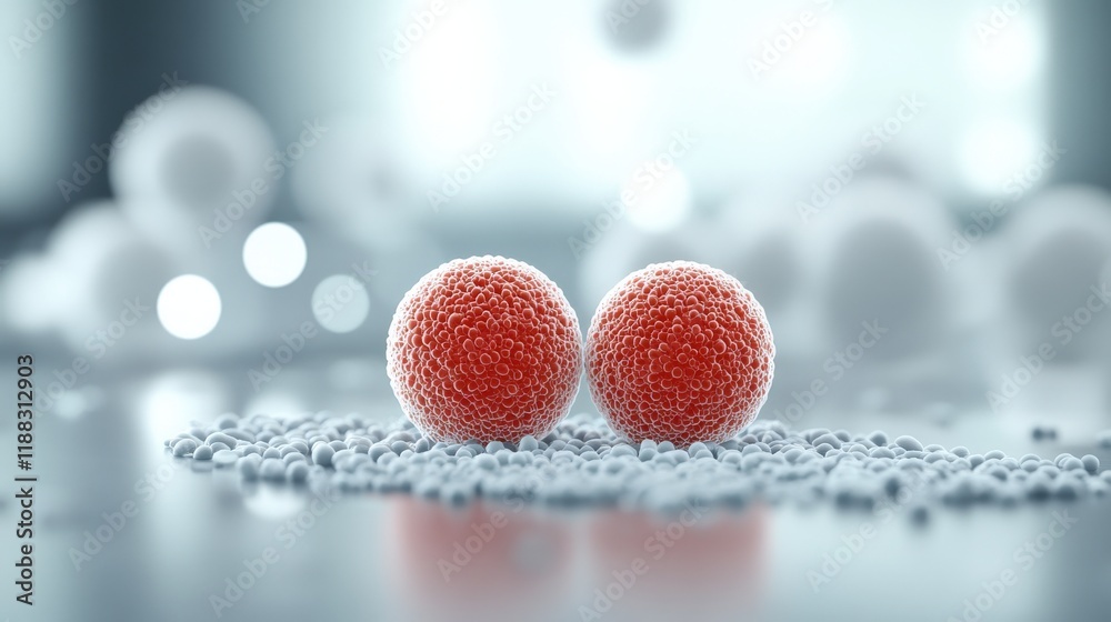 Poster Close-up View of Colorful Microbial Cells Surrounded by Soft Focused Backgrounds, Ideal for Science and Medical Illustrations, Displays Microbiology Concepts and Research
