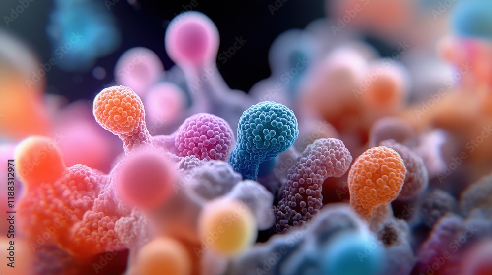 Poster Vibrant Abstract Representation of Colorful Cellular Structures with a Kaleidoscope of Colors and Shapes in a Microcosm of Natural Formations