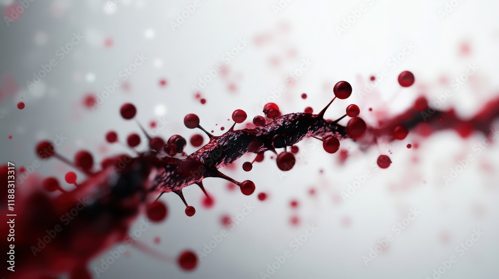 Poster Abstract Image of Red Fluid Droplets Splattering on Surface with Vivid Color Gradients and Soft Background Blur for Creative and Artistic Use