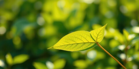 A Single Leaf Illuminated by Sunlight, Displaying Delicate Veins Against a Background of Green Blur