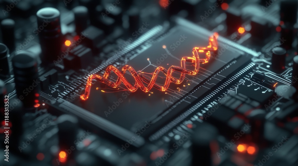Leinwandbilder Abstract electronic circuit design featuring light waves and complex patterns, symbolizing technology, innovation, and advanced computing concepts in digital art.