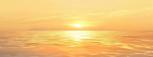 Obraz premium Serene Sunset Over Tranquil Beach, soft golden and orange hues mirrored in calm waters, evoking peace and relaxation.