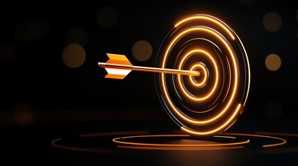 Target Symbol with Precise Arrow Strike in Dynamic Glow and Bokeh Background