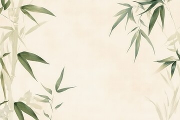 Obraz premium A minimalist Chinese background template showcasing traditional Asian patterns like the Great Wall and bamboo, placed on a soft paper-colored backdrop.