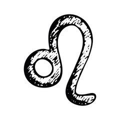 Fototapeta premium Hand drawn leo zodiac sign Esoteric symbol doodle Astrology clipart Element for design