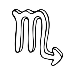 Hand drawn scorpio zodiac sign Esoteric symbol doodle Astrology clipart Element for design