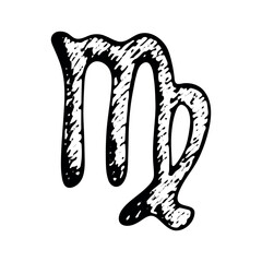 Hand drawn virgo zodiac sign Esoteric symbol doodle Astrology clipart Element for design