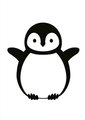 Adorable Cartoon Penguin Illustration Simple Black and White Design Cute Animal Graphic