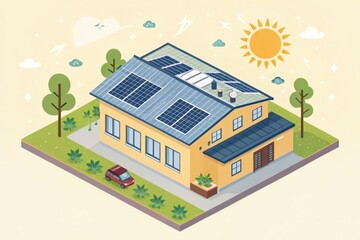 Naklejka premium Modern sustainable house with solar panels and eco-friendly design