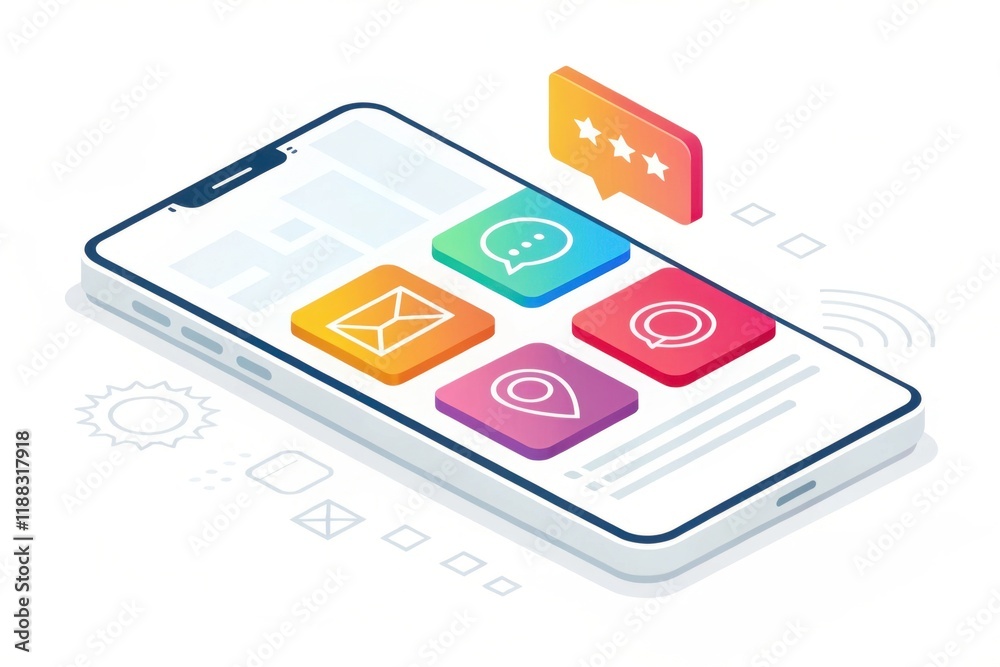 Wall mural colorful smartphone interface with app icons and messaging features