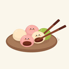 Cute Japanese Cuisine Mochi Hand Drawn Illustration