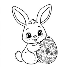 Cute Cartoon Bunny Holding Easter Egg Coloring Page