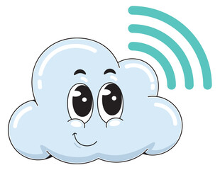 Cartoon Smiling Cloud with wifi sign Character Illustration