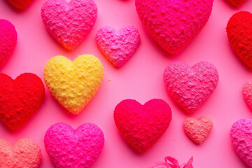 Collection of heart shaped objects with distinct texture and color