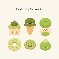 Cute Hand Drawn Matcha Dessert Vector Illustration