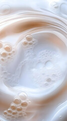 Abstract Background with Swirling Creamy Liquid and Bubbles Creating a Soft and Elegant Texture