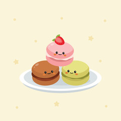 Cute Macaroon in a Plate Vector Illustration