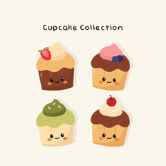 Cute Hand Drawn Cupcake Dessert Character lllustration