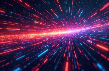 The explosion effect. Sci-fi wallpapers in motion. Neon glowing beams in motion. The concept of high-speed space travel.