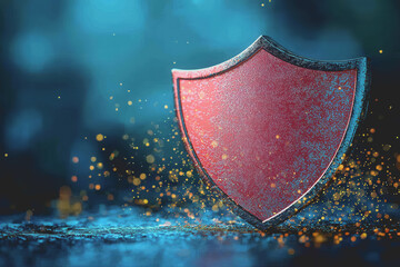 Fototapeta premium Red shield with sparks emitting from it symbolizing protection and power dynamic energy and vibrancy abstract design with fiery effects on a dark background for visual impact